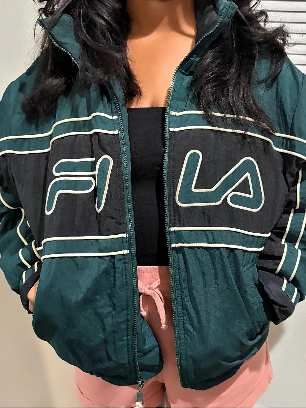 FILA Color Block Track Jacket Green & Black Like New